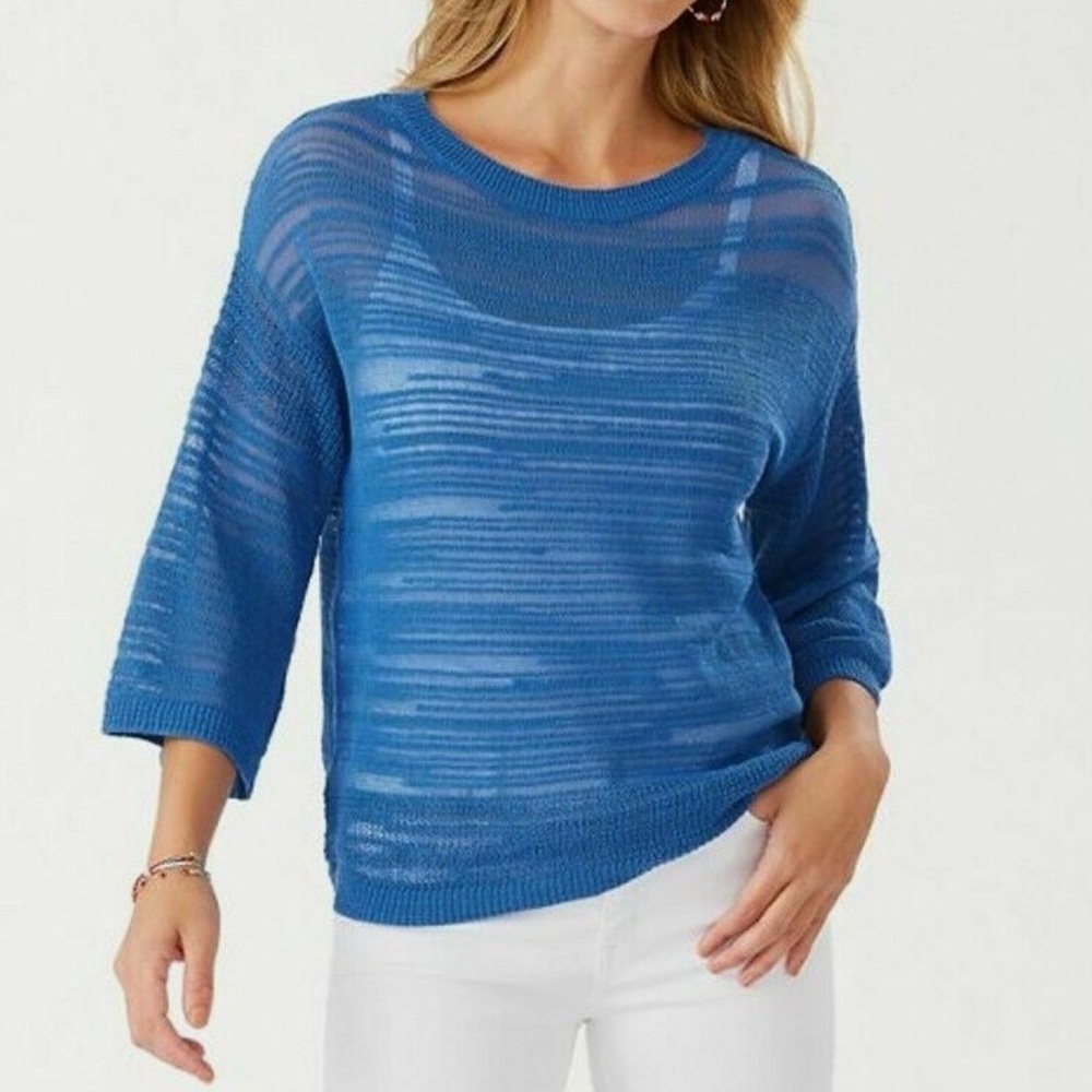 Tommy Bahama Women's Cotton Sea Grass Open Hem Sweater, M